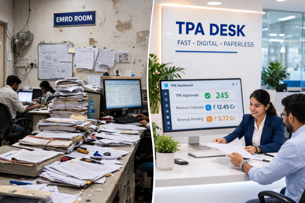 A split image or simple graphic showing paper stack vs one-click export. 