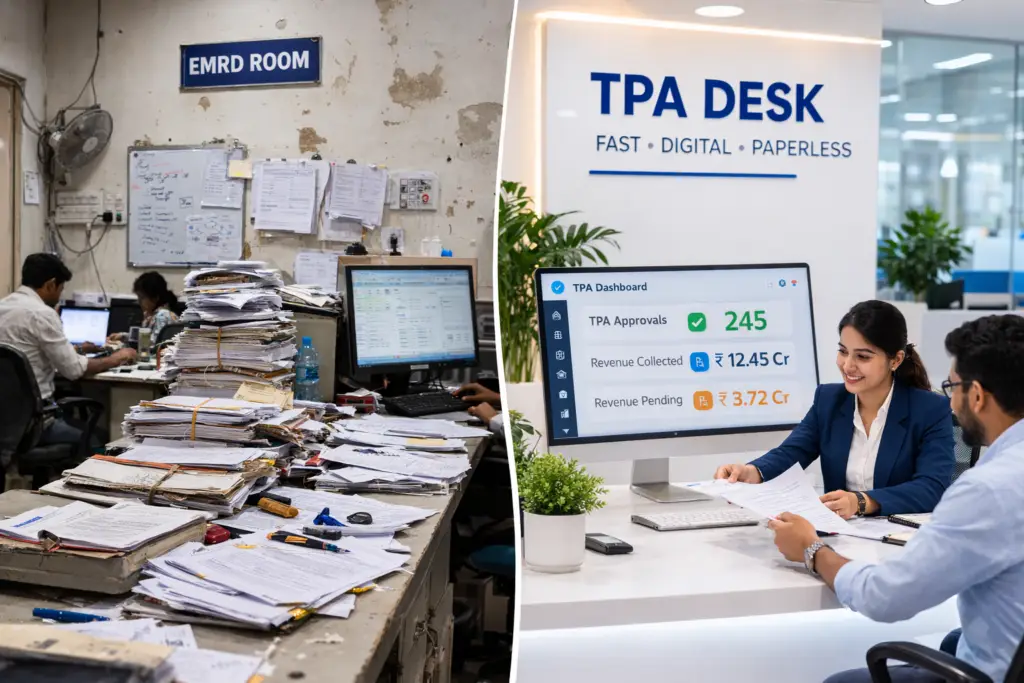 A split image or simple graphic showing paper stack vs one-click export. 